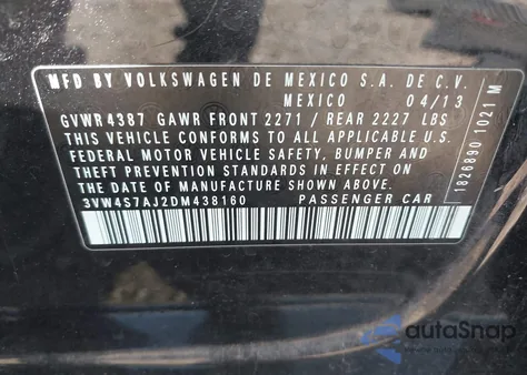 2013 Volkswagen Jetta Gli Autobahn from USA, damaged, VIN 3VW4S7AJ2DM438160